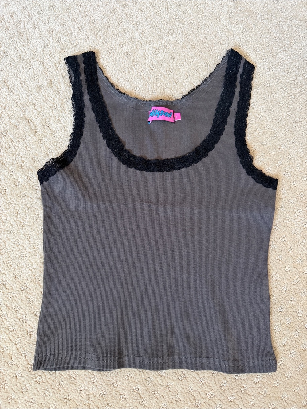 Edikted Black Lace Trim Tank Top small